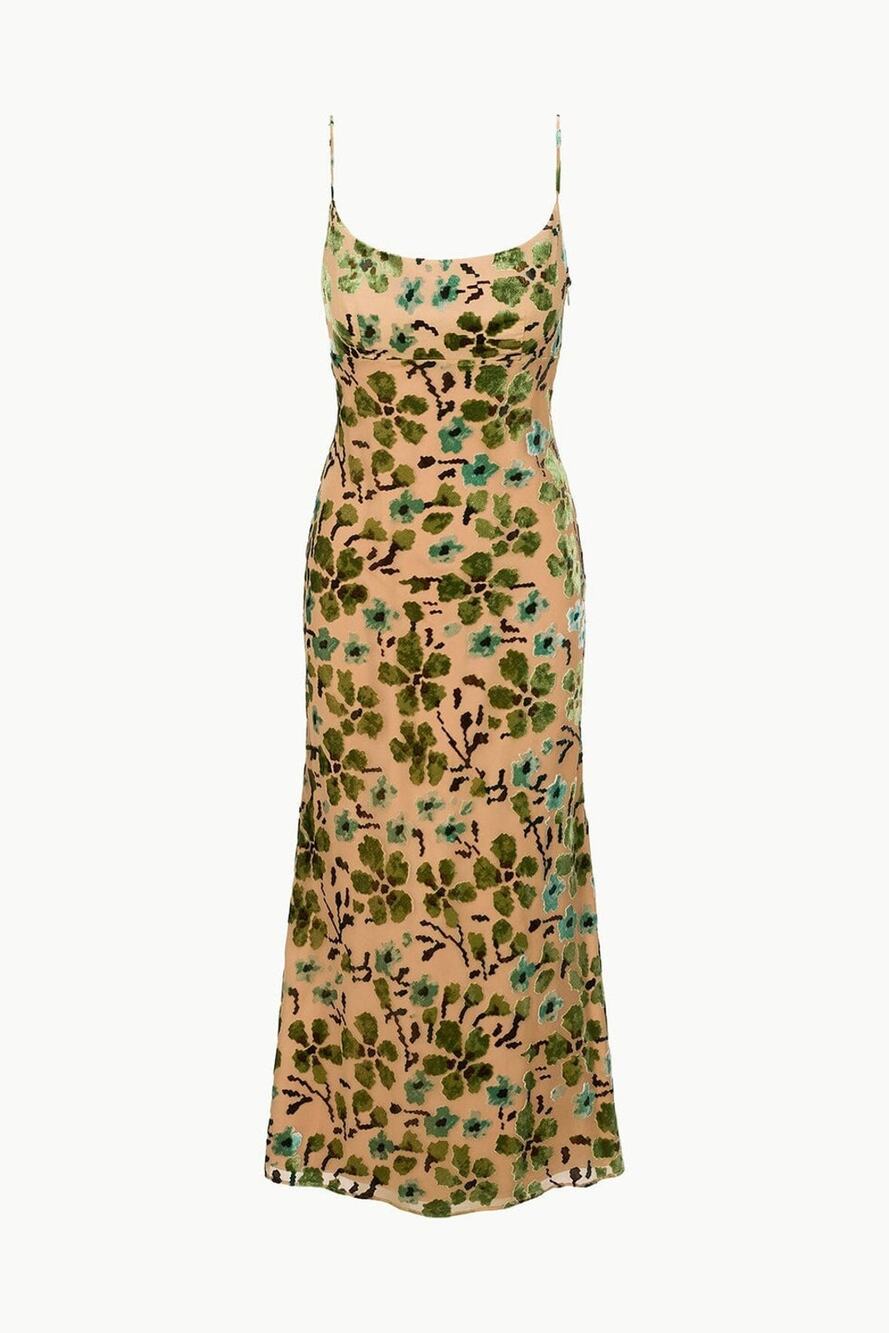 STAUD Dianna Midi Slip Dress - 2 - Moss Floral Tapestry